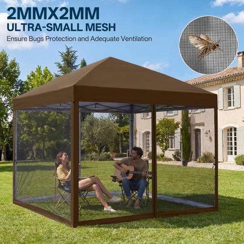 MASTERCANOPY 10x10 Pop Up Canopy Tent with Netting Walls Brown | Silver‑coated Waterproof UV‑blocking with Bug‑proof Mesh and Straight Legs for Parties, Picnics, Camping
