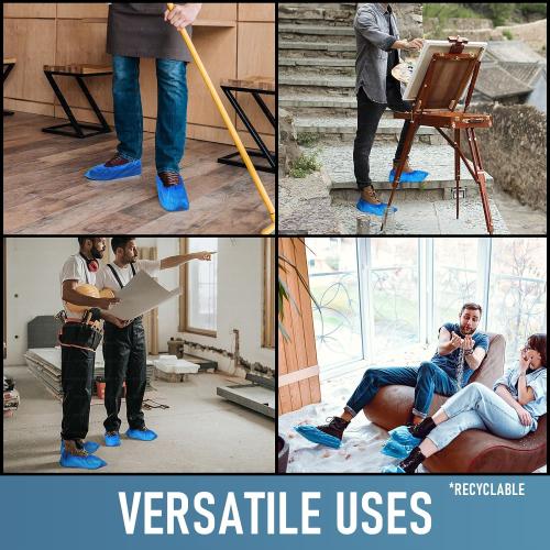 ONE SIZE FITS MOST Shoe Covers Disposable Non Slip - Pack of 100 (50 Pairs), Premium Waterproof and Recyclable Shoe Booties Covers for Indoors, Fits Up To 11 US Men and 13 US Women Size