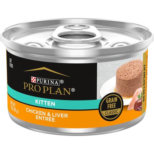Purina Pro Plan Grain Free Wet Kitten Food Pate, DEVELOPMENT Chicken & Liver Entree - (Pack of 24) 3 oz. Pull-Top Cans