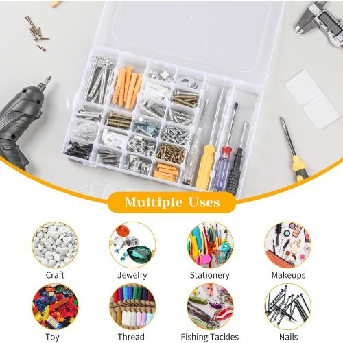 3 Pcs 36 Large Grids Clear Plastic Organizer Box with Adjustable Dividers Craft Organizers Box for Bead,Jewelry,DIY Crafts,Art,Small Items Storage (Clear-3pack-108 Grids)