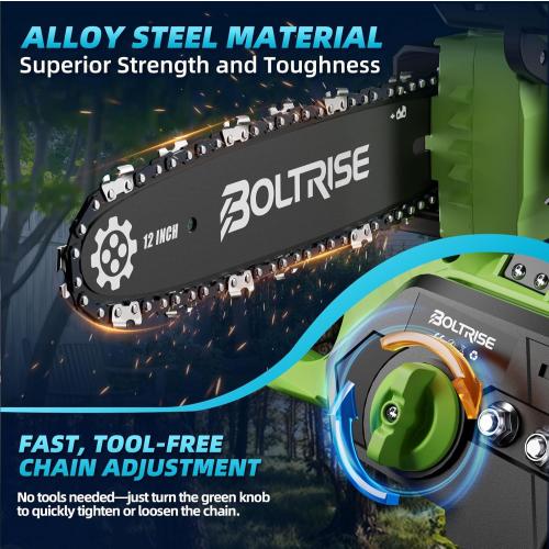 12 Inch Cordless Brushless Electric Chainsaw, 2 × 4.0mAh Batteries & Auto Oiler Security Lock, 32.81FT/S Powered Compact HandHeld Chain Saw, for Tree Trimming, Wood Cutting Garden, Pruning
