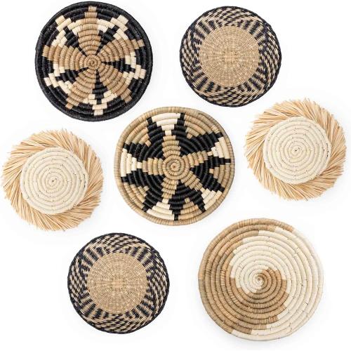 Hanging Woven Wall Basket Set - 7 Unique Handcrafted Seagrass Baskets for Boho, Farmhouse & Rustic Wall Decor, Table Settings & More - Ready to Hang with Nails & Marking Pencil Included