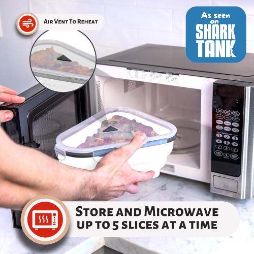 The Perfect Pizza Pack™ - Reusable Pizza Storage Container with 5 Microwavable Serving Trays - BPA-Free Adjustable Pizza Slice Container to Organize & Save Space, White