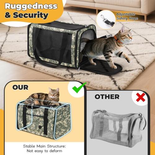 Cat Carrier Soft 25lbs Pet Carriers Portable Small Dog Puppy Airline Approved Carrier with Side Pockets Foldable Portable for Outdoor Car Digital Grey