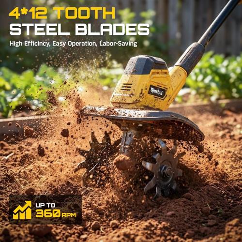 Cordless Garden Tiller Cultivator Compatible with Dewalt 20V MAX Battery, 360 RPM Electric Rototiller, 48 Steel Tines, 9.0 Tilling Width, 6.6 Depth, Rotary Tiller for Lawn/Gardening/Soil(Tool Only)