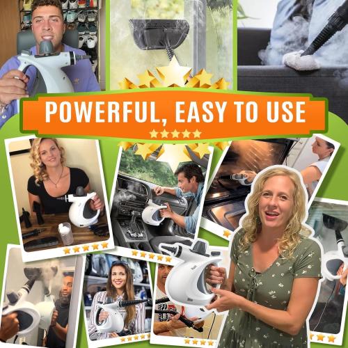 Color Grey Pressurized Handheld Multi-Surface Natural Steam Cleaner with 12 pcs Accessories, Multi-Purpose Steamer for Home Use, Steamer for Cleaning Floor, Upholstery, Grout and Car (Grey)