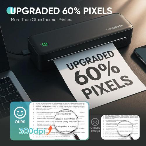 Portable Thermal Printer for Travel, Wireless Bluetooth Inkless Mini Printer w/ 300DPI , Supports 8.5 x 11 US Letter, Legal, A4 & A5 Paper, Compatible w/ Android, iOS, Laptop for Home, Office Use