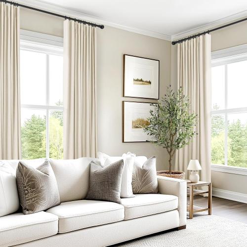 INOVADAY 100% Blackout Curtains for Bedroom, Black Out Curtains 84 Inch Long, Clip Rings Linen Blackout Drapes, Thermal Insulated Room Darkening for Living Room, 2 Panels - Cream,W50xL84