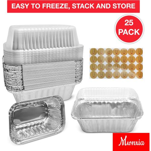 Disposable Mini Aluminum Loaf Pans with Lids & “Handmade with Love” Stickers, 6″ × 3.5″ × 2″, Pack of 25 Perfect for Baking Holiday Baked Bread Mini Cakes, Meatloaf, Banana Bread