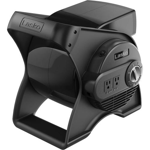Lasko Portable Utility Fan, 12” 289 CFM Pivoting High Velocity Air Mover Blower Fan, 3 Speeds, 2 Accessory Outlets 120V, Black, U12104 NEEDS CLEANING