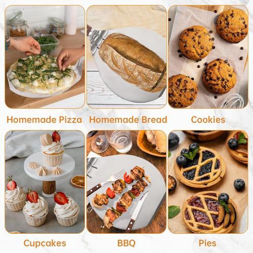 UTENEW Stainless Steel Pizza Spatula Peel Shovel Cake Lifter Wood Handle Plate Holder Baking Tool Baking Homemade Pizza 8Inch