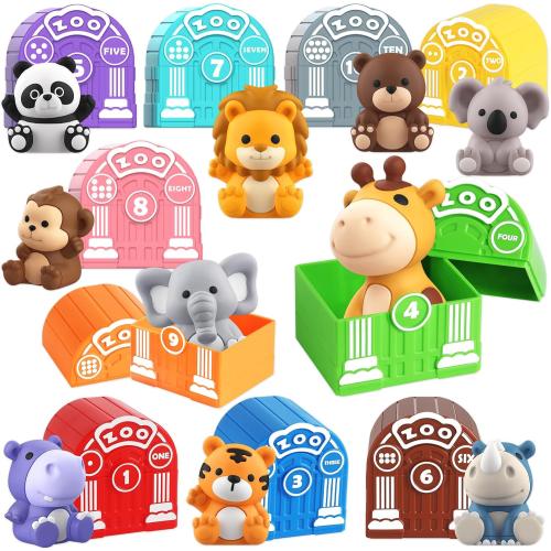 Toddler Toy for 1 2 3  Years Old, Learning Toy for Toddlers with 20PCS Safari Animal, Montessori Educational for Kids,10 Animals &10 Houses for Babies Boys Girls Easter Christmas Birthday Gift