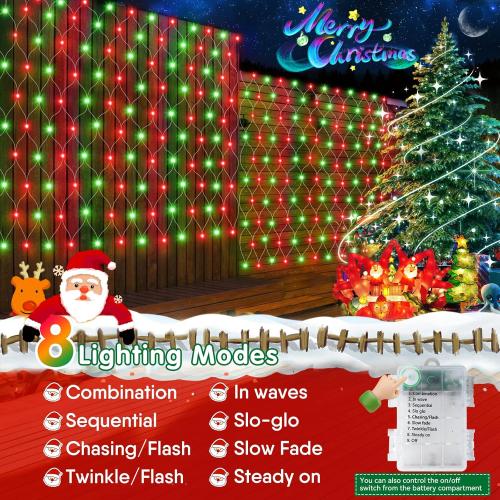 Hezbjiti Pack of 2 Battery Operated Christmas Net Lights Outdoor Total 200LED Waterproof Timed Memory Mesh Lights for Xmas Trees Bushes Garden Yard Lawn Patio Christmas Decor (Red and Green)