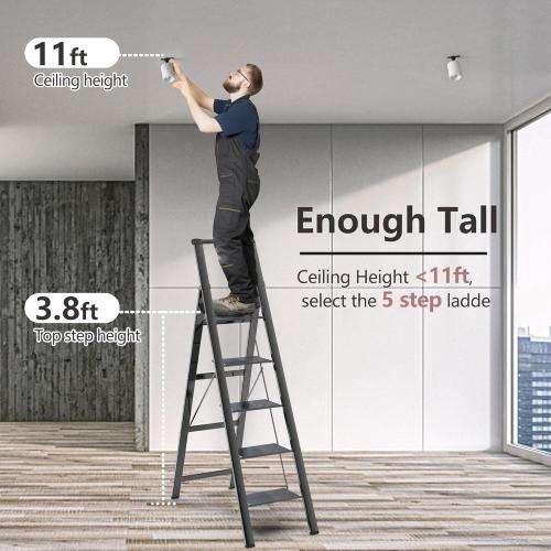 Size 5 Step Color Black Ladder Folding Step Stool Stepladders with Anti-Slip and Wide Pedal for Home and Kitchen Use Space Saving (Black)