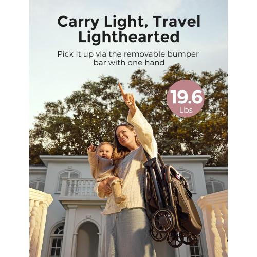 Momcozy ClickGo Lightweight Stroller, Compact Travel Stroller for Airplane with One-Click Fold, Baby Strollers and Toddler Stroller with Large Canopy for Kids from 0 Months, Extendable UPF50  Canopy