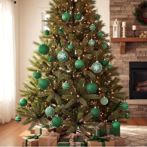 Color red and white 24 Pcs Glitter Christmas Tree Ornaments, Assorted Sizes Sequin Snowflake Shatterproof Christmas Ball Hanging Ornament Set for Xmas Holiday Party New Year Home Decorations