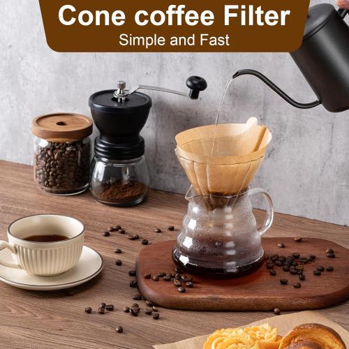 Coffee Filters, #4 Cone Coffee Filter 100 Count, Unbleached Natural Paper Filter 8-12 Cup, Disposable for Pour Over and Drip Coffee Maker