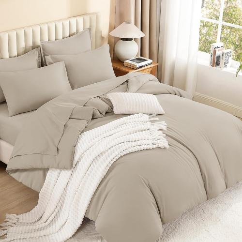 Litanika Comforter California King Size Set Oatmeal - Bed in a Bag California King Bedding Comforter Set, Plain Lightweight Bed Set with Comforter, Sheets, Pillowcases & Shams