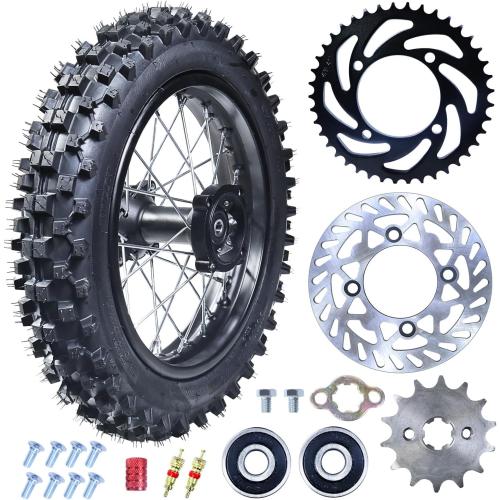 3.00-12 80/100-12 Dirt Bike Rear Rim Wheel Tire With 12mm Bearing for 50cc 110cc 125cc SSR125 TTR90 TTR110 PW80 CRF70 XR70 KX65 KLX110 RM65 Apollo TaoTao DB14 Coolster Pit Bike Motorcycle
