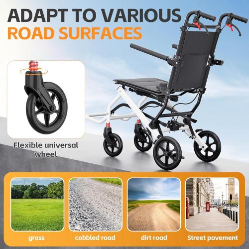 Super Lightweight Transport Wheelchair. Easy to Travel, Locking Hand Brakes, User-Friendly, Folding, Portable. for Adults or Child (up to 220lbs) …