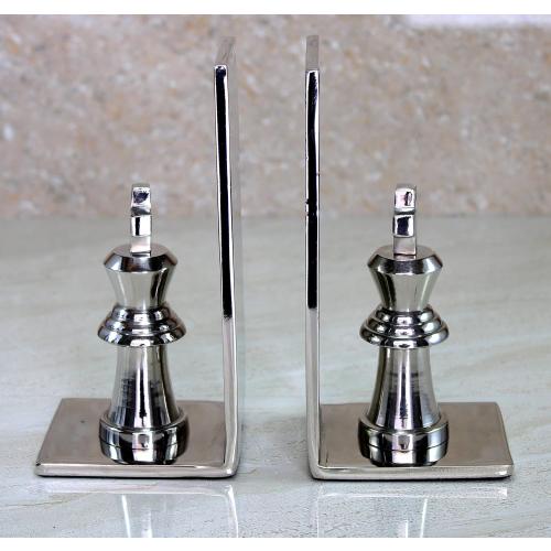 eSplanade Brass Chess King Book Ends or Book Shelf Organizer - Silver Plated - 7 Inches