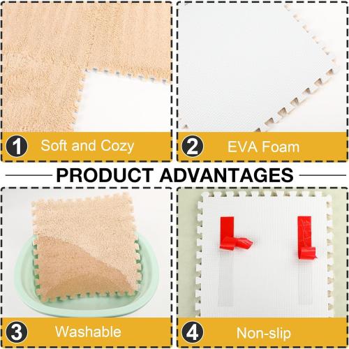 ZENOWICK 36 Pcs Plush Interlocking Carpet Tiles, Puzzle Play Mats for Floor | Anti-Slip Shaggy Foam Carpet Tiles for Toddler Baby, EVA Foam Tiles for Nursery, Playroom(Grey White Light Brown)