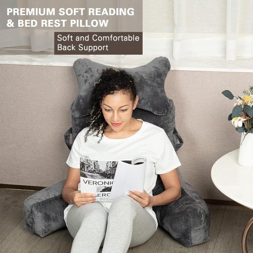 SLIGUY Reading Pillow Extra Large 31 Bed Rest Pillow with Detachable Neck Roll for Sitting in Bed or Couch Adult Back Pillow for Watching TV/Gaming/Relaxing
