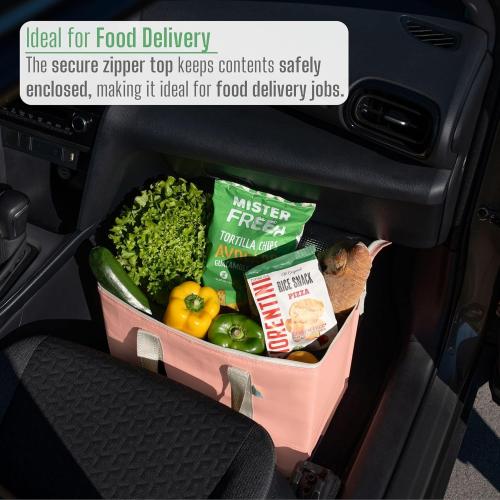 VENO 2 Pack Cooler Bag and Insulated Grocery Bags for Food Delivery, Collapsible Cooler. Reusable Shopping Bags for Groceries with Hard Bottom, Zippered, Foldable, Heavy-Duty (Peach Pink, 2 Pack)