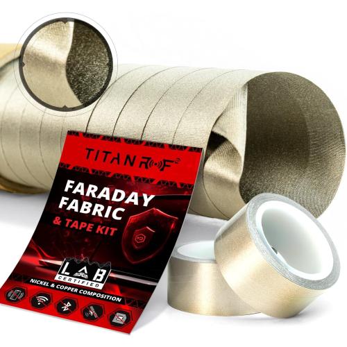 Mission Darkness TitanRF Faraday Fabric Pro Construction Kit 6 Yards // 44 W x 18'L Fabric   20'L Tape Military Grade Conductive Material Blocks RF Signals, WiFi, Cell, Bluetooth, RFID, EMF