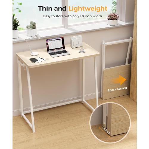 Folding Desk Small Foldable Desk for Small Space, 31.5 Inches Writing Computer Desks in Study, Home Office Foldable Office Desks for Bedroom, Oak