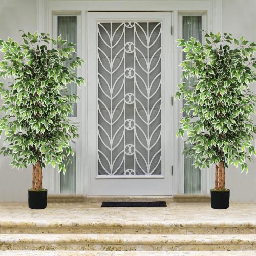 GTIDEA 6ft Artificial Tree Ficus, Tall Faux Trees Indoor with Natural Trunk and Fake Silk Tree Fake Plants for Home Spring Decor Living Room Outdoor Balcony House Office (Included Dried Moss)