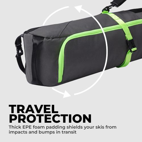Tough Outfitters 170cm/190cm Ski Bag for Air Travel - Padded Ski Bags for Air Travel - Durable Luggage Case for Skis - Premium Snow Equipment Gear Carrier