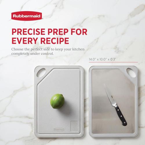 Rubbermaid Stainless Steel Cutting Board, Dishwasher Safe Double Sided Cutting Boards for Kitchen | BPA Free Non Toxic Chopping Board for Meat, Veggies & Fruits | Wheat Fiber & Steel Cutting Board
