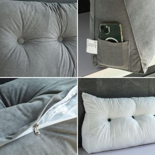 Grey Wedge Headboard Pillow for Sleeping Back Rest Pillows with Removable Cover Triangle Reading Pillow for Sitting in Bed, Gray