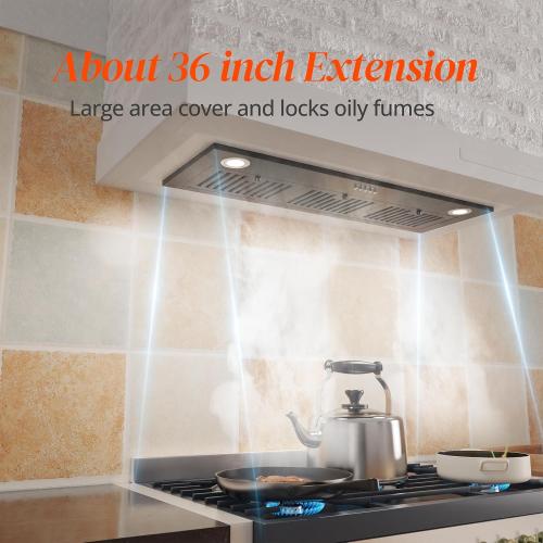 FIREGAS Black Range Hood Insert 36 inch, Built-in Kitchen Hood with 600 CFM, Ducted/Ductless Convertible Vent Hood, Stove Hood with Push Button, Aluminum Filters and Charcoal Filters
