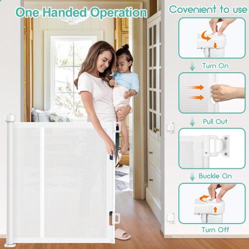 EZIGO 150 Inch Retractable Baby Gates Extra Wide Reinforced Baby Dog Gate | 34 Inch Tall Retractable Dog Gate with Reinforced Strip Mesh Safety Pet Gate for Stairs Hallway Doorway Indoor Outdoor, White