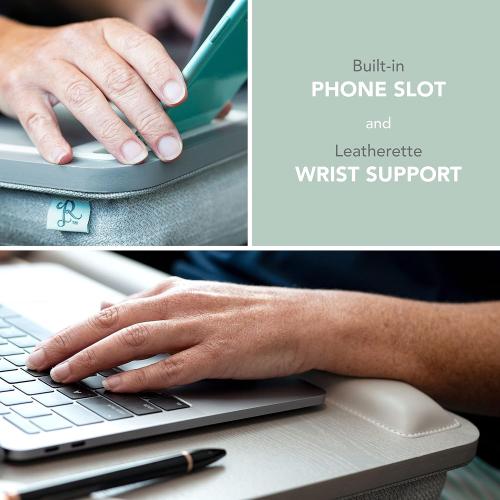 ROSSIE Home Premium Ash Wood Lap Desk with Wrist Rest, Mouse Pad, and Phone Holder - Fits up to 15.6 Inch Laptops - Harbor Gray - Style No. 91715