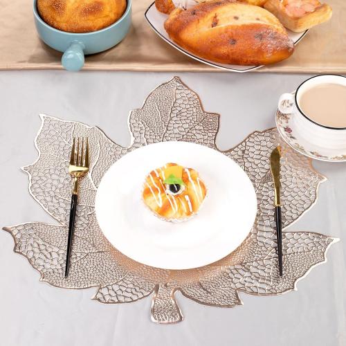 Fall Leaf Placemats Set of 8,Thanksgiving Placemats Harvest Maple Placemats 16X17inch for Party, Holiday and Wedding Table Decor（Champagne Gold）