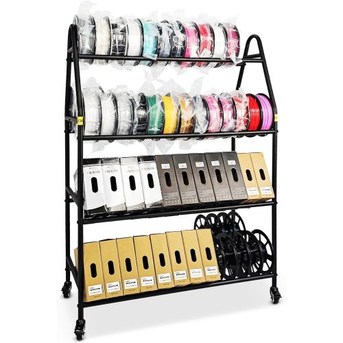 Storage Rack, Rolling 3D Printer Spool Holder stand, Heavy Duty Metal Shelf for ABS/PLA/TPU/Nylon, 3D Printing Accessories for Studio Office Workshop (Store 90PCS Filament Storage Rack)