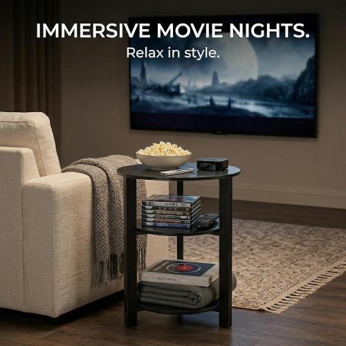 Farmhouse 3-Tier Round Side Table,17.7*21.7inch End Table with Open Storage,Modern Couch Accent Table Circular Nightatand for Living Room,Bedroom,Office,Wooden Table for Narrow and Small Spaces,white