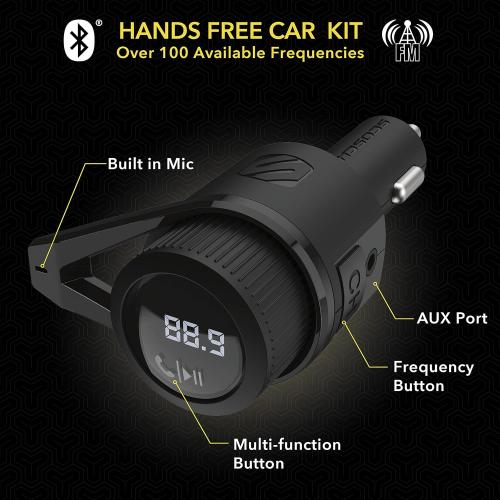 Scosche BTFM5 Bluetooth Hands-Free Car Kit with Digital FM Transmitter and Dual 12W USB Charging Ports For Vehicles