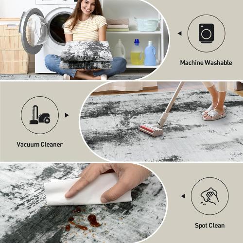 8x10 Area Rugs Washable Rug: Modern Abstract Living Room Rug Soft Anti-Skid Thin Carpet Indoor Floor Non-Shedding Carpets for Bedroom Dining Room Farmhouse Nursery Home Office Black White Grey