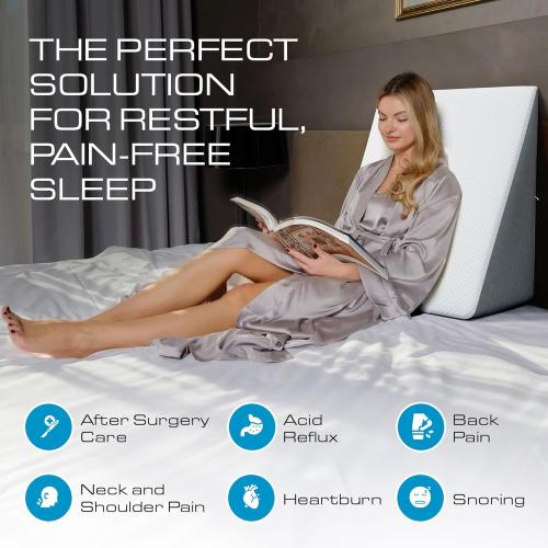 Kolbs Bed Wedge Pillow for Sleep Apnea, Sleeping Comfort, Relaxing, Acid Reflux, Heartburn and Back Pain Relief. Cushion for Sitting Up in Bed. Memory Foam Top, Chic Jacquard Washable Cover.
