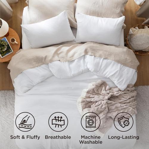 Bedsure Super King Comforter Set, White Soft Prewashed Bedding for All Seasons, 3 Pieces GentleSoft™ Bed Set, 1 Lightweight Comforter (120x120) and 2 Pillowcases (20x36)