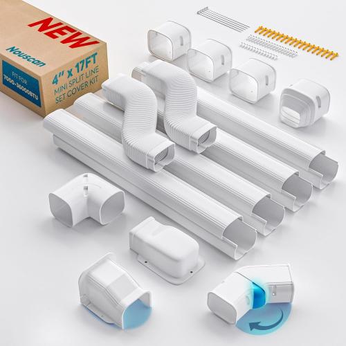Mini Split Line Set Cover: 4 17Ft Line Set Cover Kit for Minisplit with Flexible Duct, Decorative Lineset Hide Cover Kit for Air Conditioner, HVAC, Heat Pumps, Central AC Pipe, White