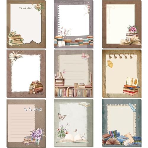 Sabary 9 Pads Cute Sticky Notes Animal Sticky Note Pads 3.15 x 3.94 Inches Colored Adhesive Memo Reminder Decor for Journal School Office Gifts(Book Lover)