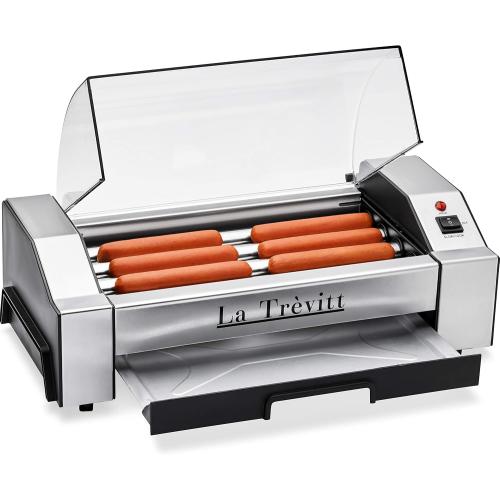 La Trevitt Hot Dog Roller- Sausage Grill Cooker Machine- 6 Hot Dog Capacity - Commercial and Household Hot Dog Machine for Family Use
