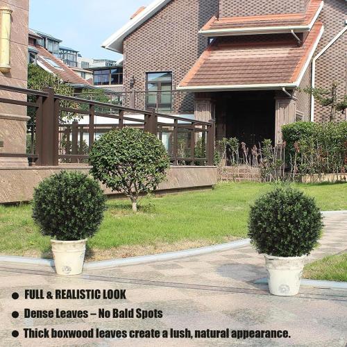 Artificial Boxwood Topiary Trees Set of 2, 26 Tall UV Resistant Real Touch Faux Plants in Pots for Front Porch, Entryway & Patio Decor