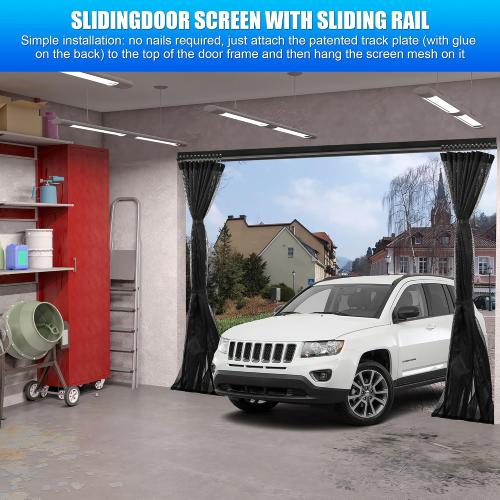 ‼️has mild scratches and may be stains or missing pieces ‼️Sliding Garage Door Screen 16x7FT for 2 Car Garage Doors, 2026 New Upgraded Magnetic with Track Closure, Heavy Duty Mesh and Weighted Bottom, Retractable (Black, 16 * 7FT)