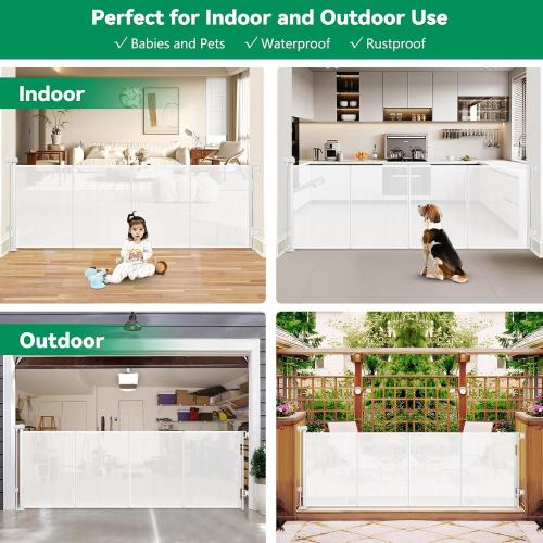 Reinforced 85 Inch Wide Retractable Dog Gate Extra Long Baby Gate with Support Rods – Prevent Crawling Under, Indoor Extra Wide Retractable Baby Gate Retractable Gate Outdoor Gates for Decks, White